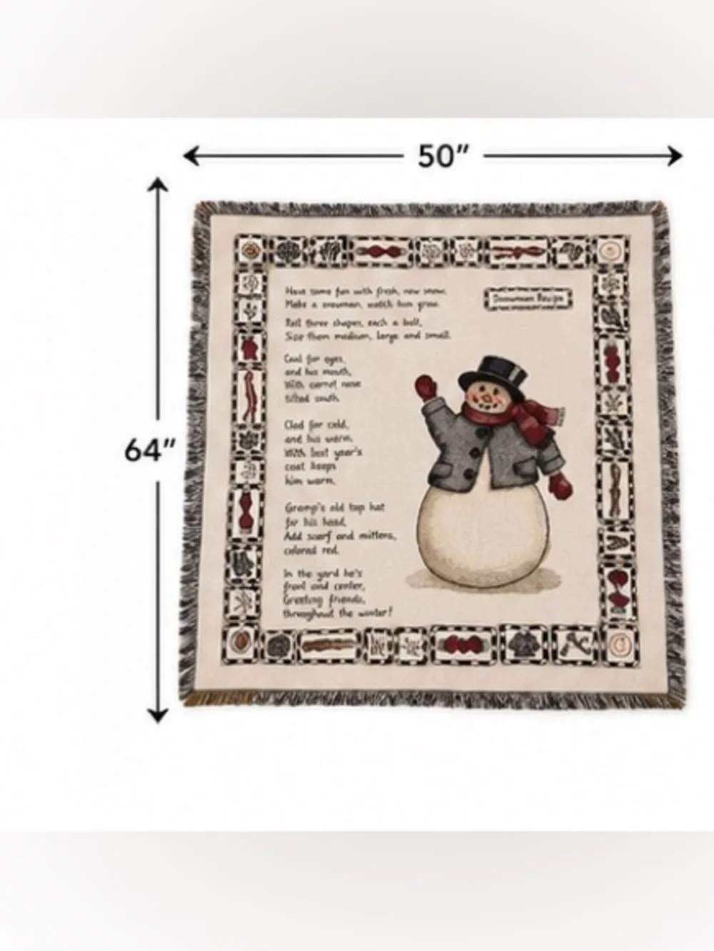 The Rug Barn Knit Jacquard Snowman Christmas Woven Throw Blanket Fringe 50x64